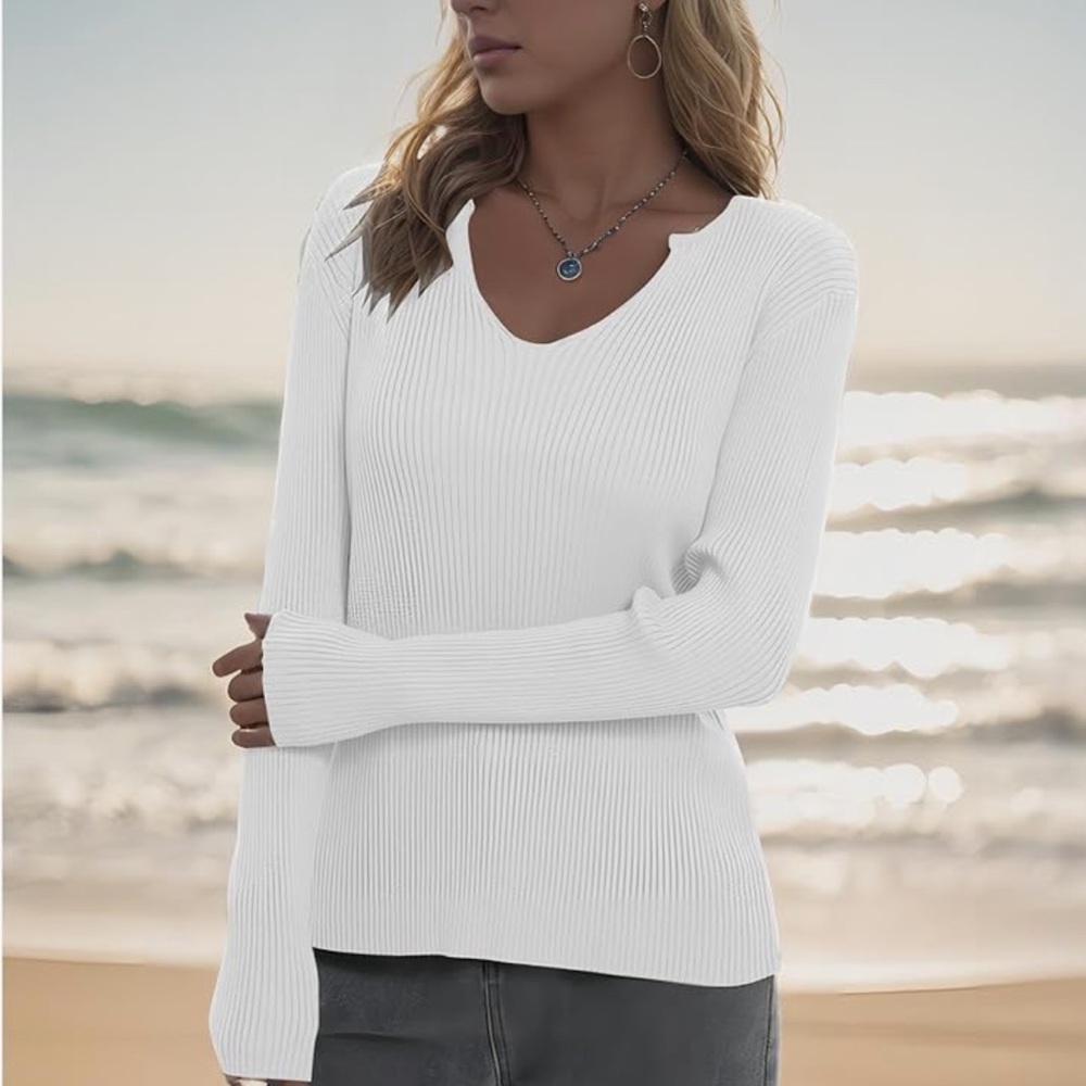 White Ribbed Knit Sweater - Picture 1 of 2